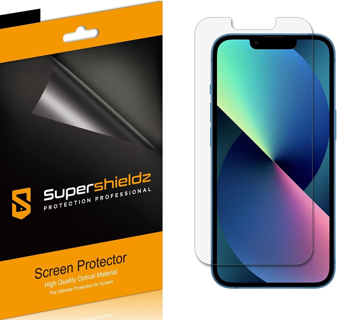 iPhone 13 with Supershieldz film screen protector and box.